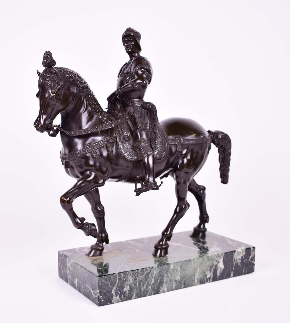 Appraisal: CONTINENTAL PATINATED BRONZE OF NOBLEMAN ON HORSEBACK th th Century