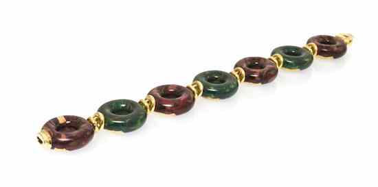 Appraisal: An Karat Yellow Gold and Polychrome Enamel Link Bracelet Fidia