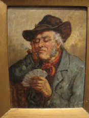 Appraisal: Oil on panel titled 'Unlucky at Cards' signed top right