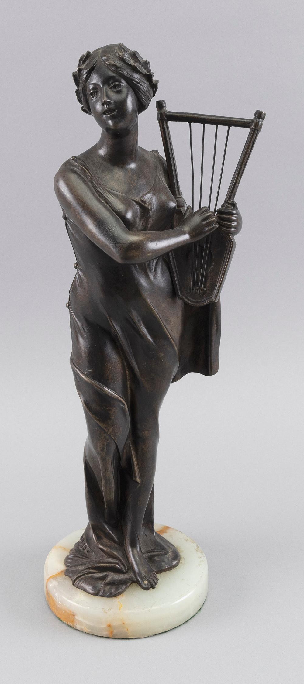 Appraisal: BRONZE FIGURE OF A WOMAN WITH A HARP TH CENTURY