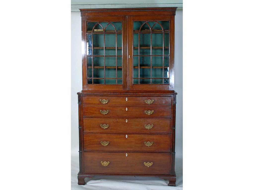 Appraisal: EARLY NINETEENTH CENTURY MAHOGANY SECRETAIRE BOOKCASE the moulded cornice with