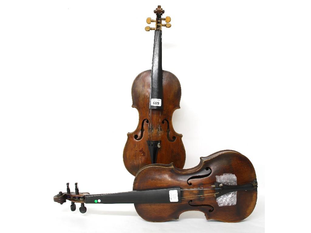 Appraisal: Two interesting th century violins