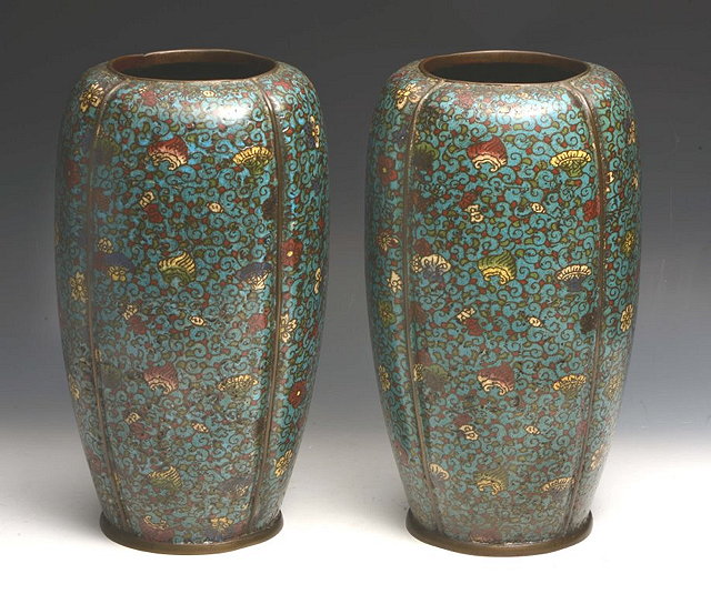 Appraisal: A PAIR OF JAPANESE CLOISONNE JARS of high shoulder ovoid