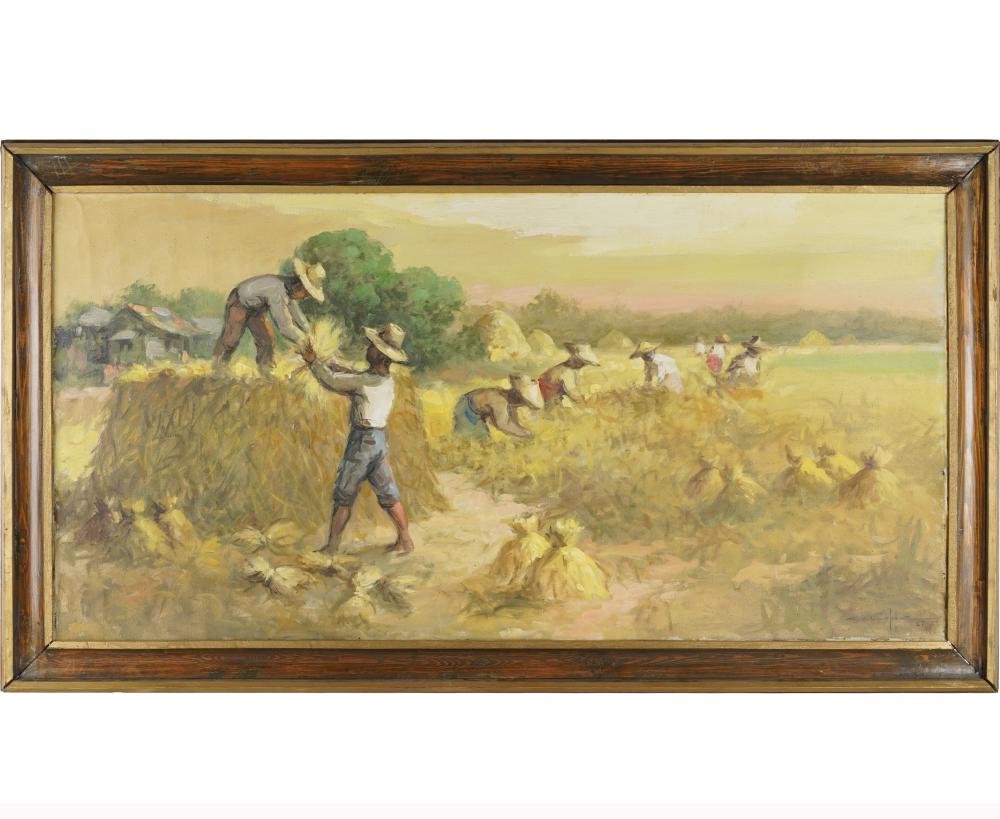 Appraisal: CRISPIN V LOPEZ FIELD WORKERS oil on canvas signed and