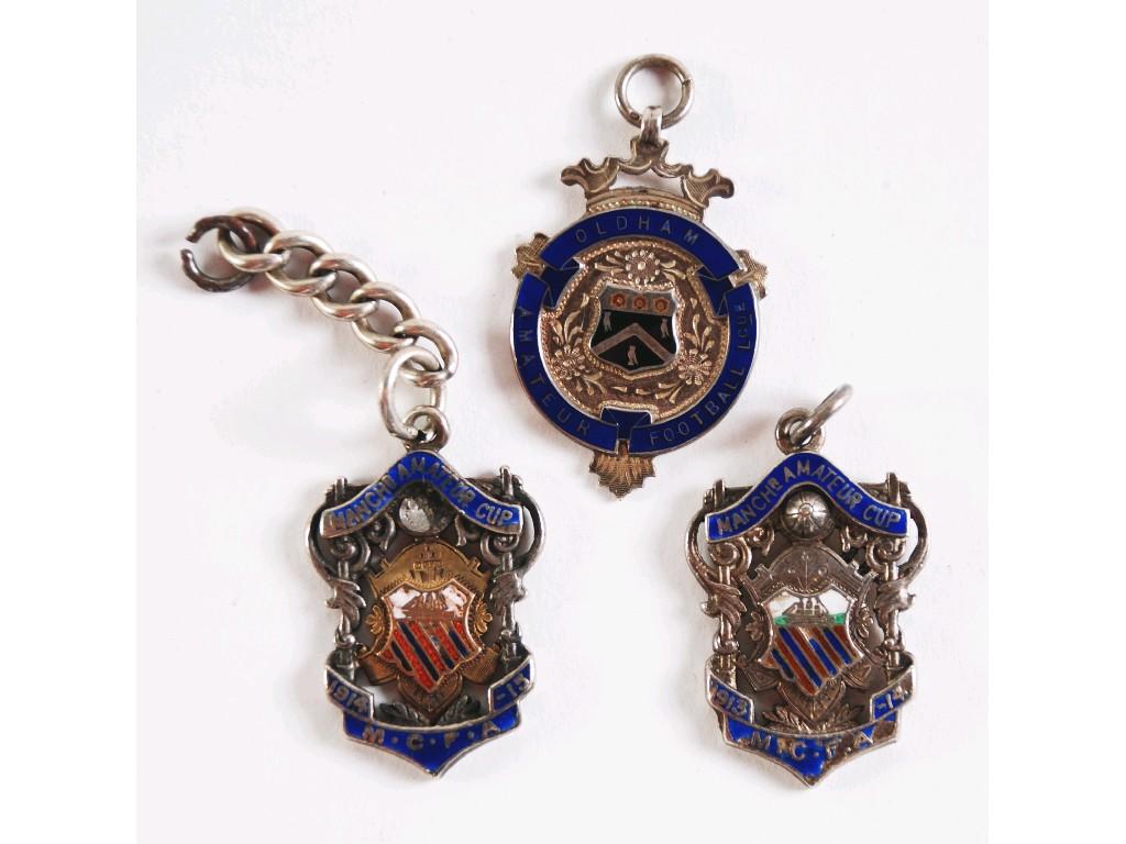 Appraisal: silver and enamel presentation medallions with inscriptions and an OLDHAM