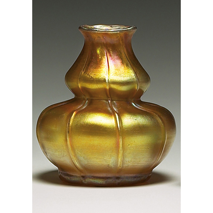 Appraisal: L C Tiffany vase gourd ribbed form in gold favrile