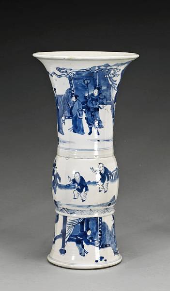 Appraisal: A blue and white porcelain yenyen vase with figure decoration