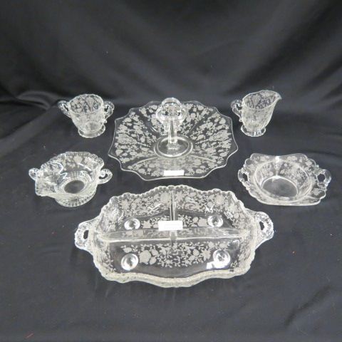 Appraisal: pcs of Cambridge Rosepoint Glassware center handled tray creamer sugar