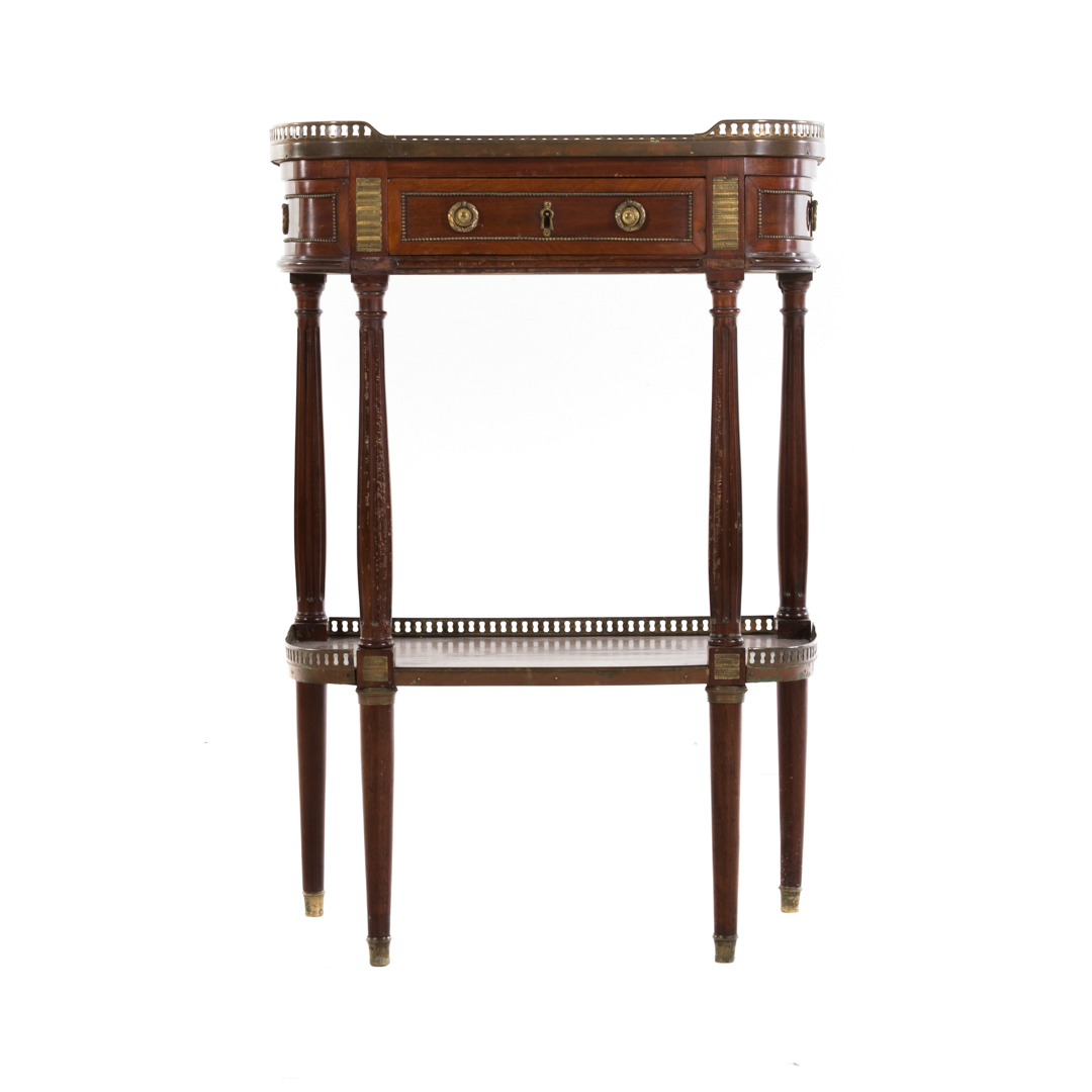 Appraisal: Louis XVI style mahogany side table th century pierced brass