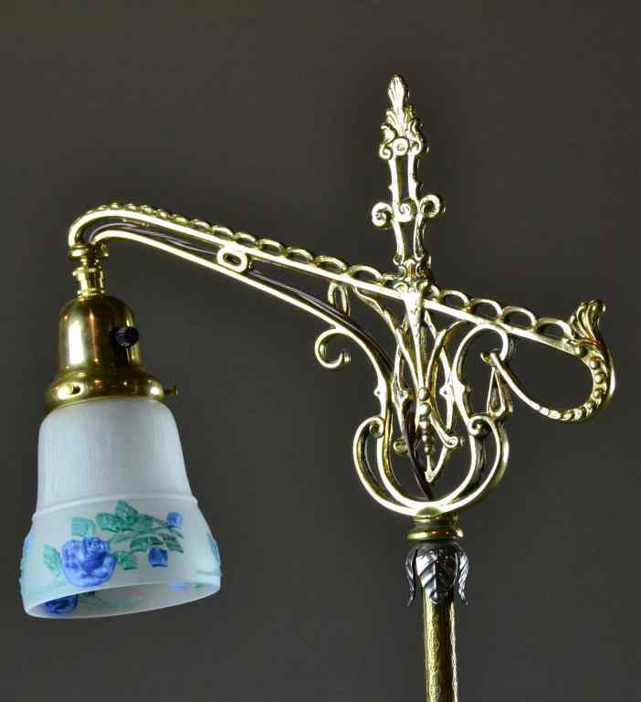 Appraisal: Gilt Brass Glass Floor LampBrass and cast iron with floral