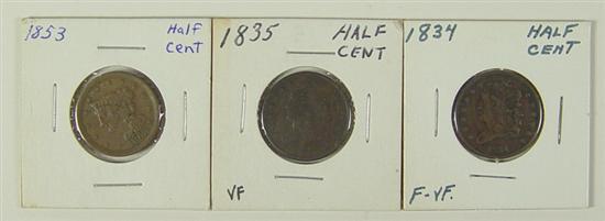 Appraisal: Three Half Cents F and VF Classic Head type plus