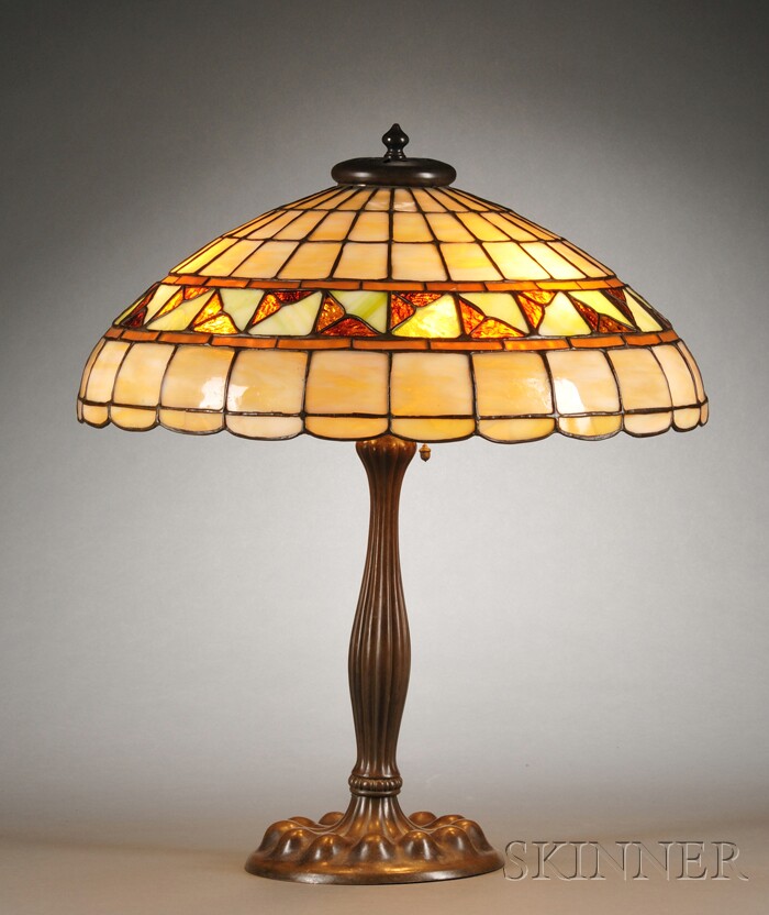 Appraisal: Mosaic Glass Table Lamp Leaded glass and copper-plated metal Possibly