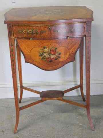 Appraisal: Adams Style Paint Decorated Sewing Stand From an Old Brookville