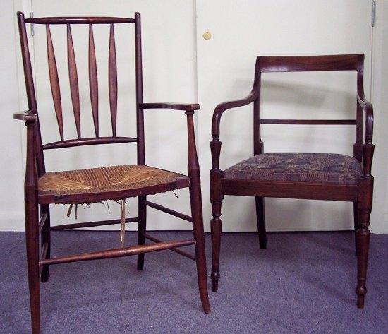 Appraisal: A th Century stained beech armchair and a spindle back