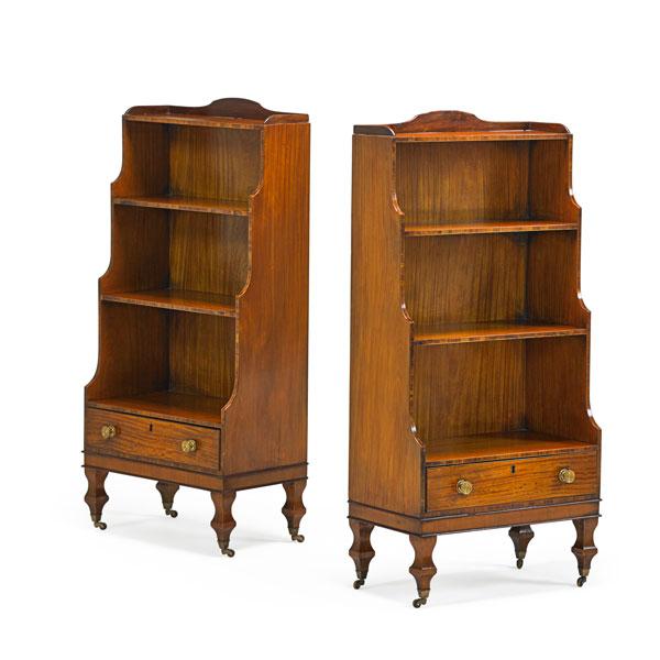 Appraisal: PAIR OF GEORGE III STYLE BOOKCASES Satinwood and rosewood three