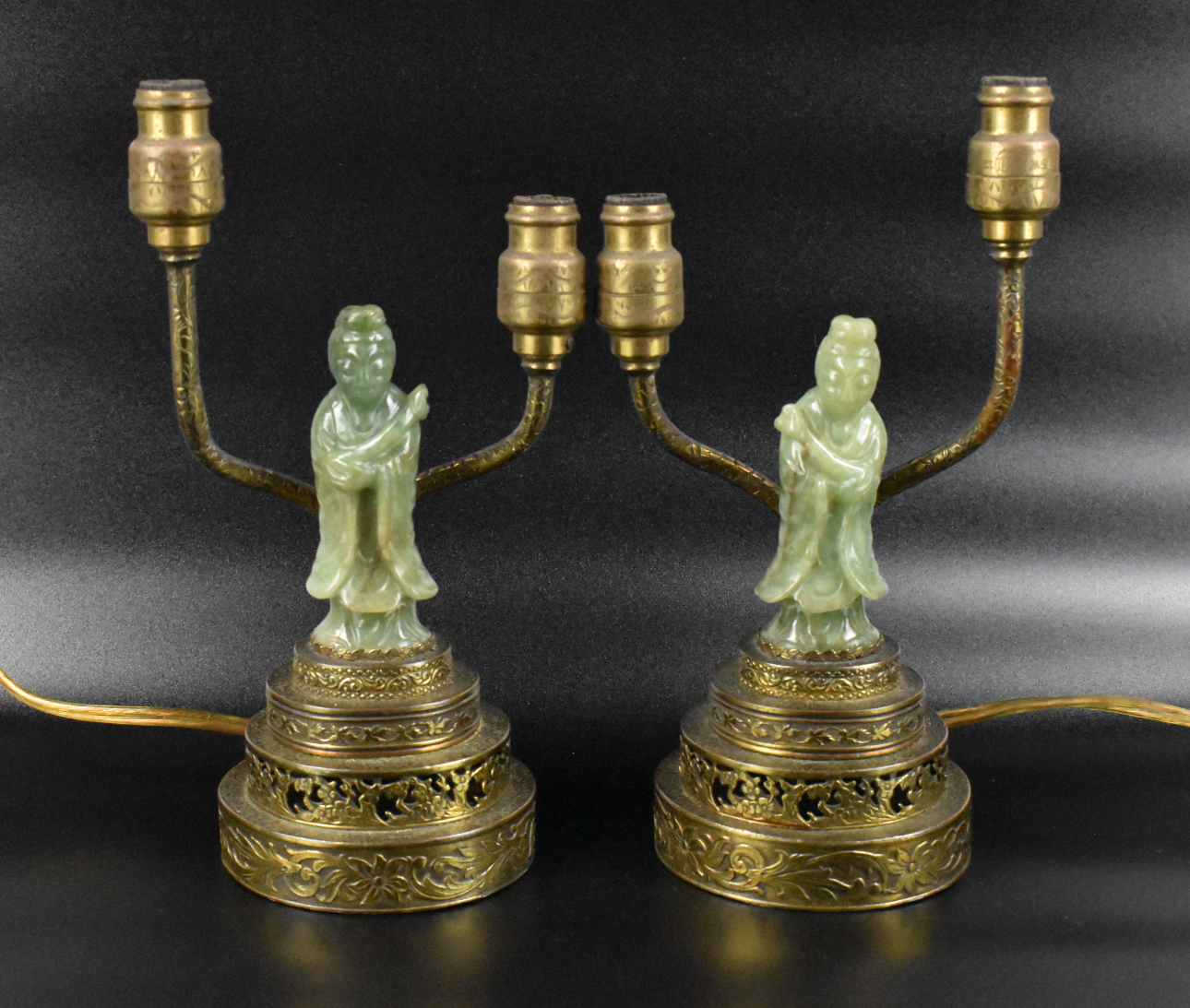 Appraisal: A pair of Chinese jadeite carved lady figures MAL Qing