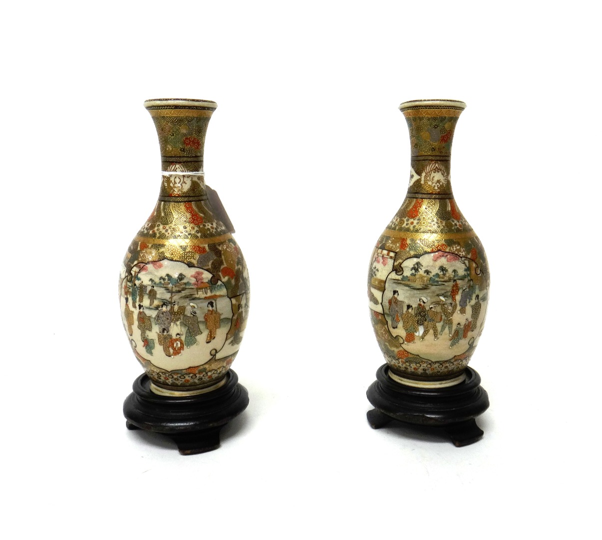 Appraisal: A pair of Japanese Satsuma vases Meiji period of slender