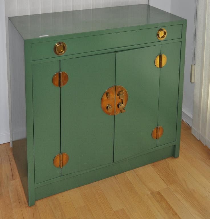 Appraisal: Dunbar Green Lacquered Asian Style Server brass mounted the cabinet