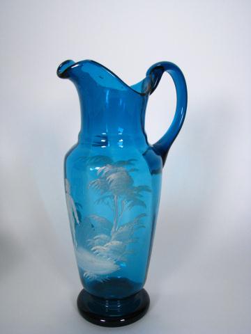 Appraisal: Mary Gregory Style Colored Glass Pitcher in blue '' high