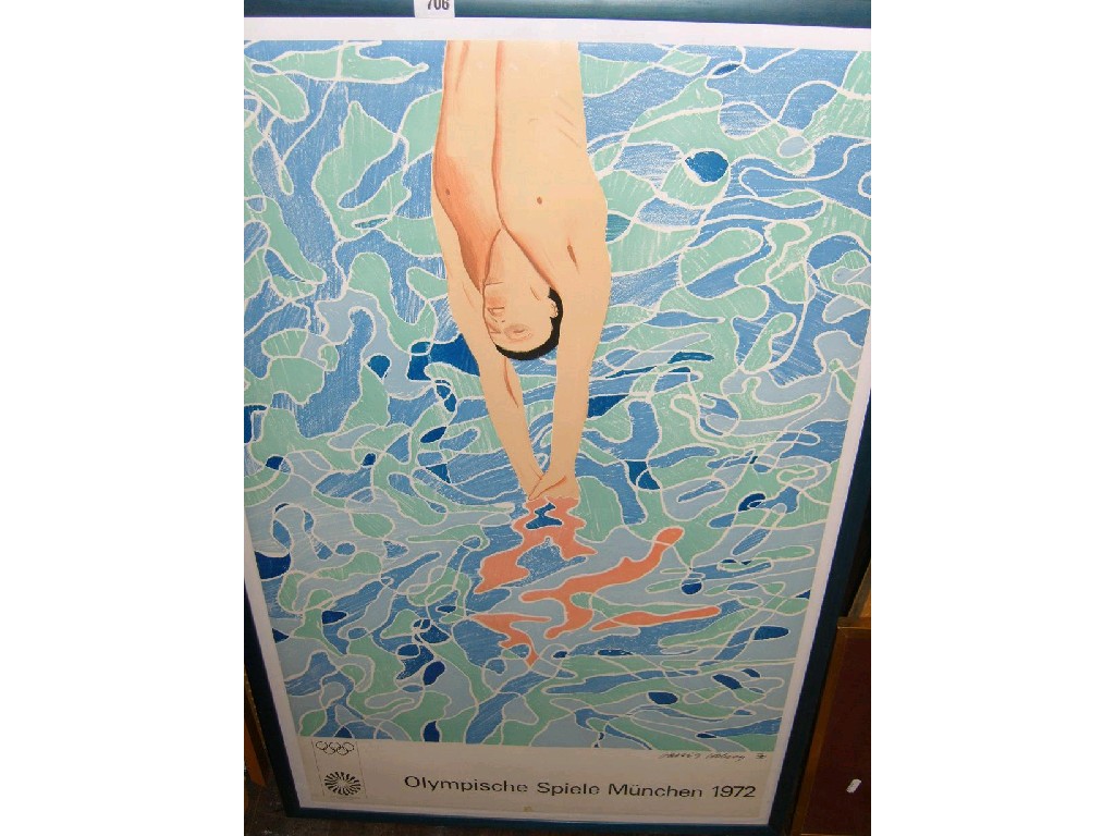 Appraisal: A coloured poster after David Hockney for the Munich Olympic