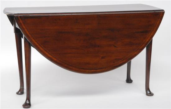 Appraisal: DROP LEAF TABLE Mahogany with cross and inlaid bands curved