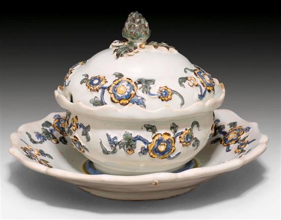 Appraisal: SMALL TUREEN WITH PR SENTOIRE AND FLOWERS IN RELIEF FRANCE