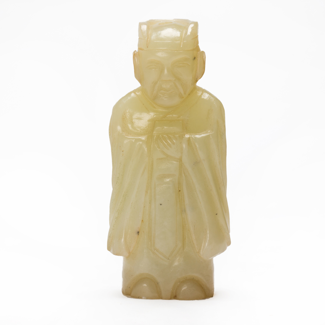 Appraisal: CHINESE CELADON JADE FIGURE Chinese celadon jade figure carved with