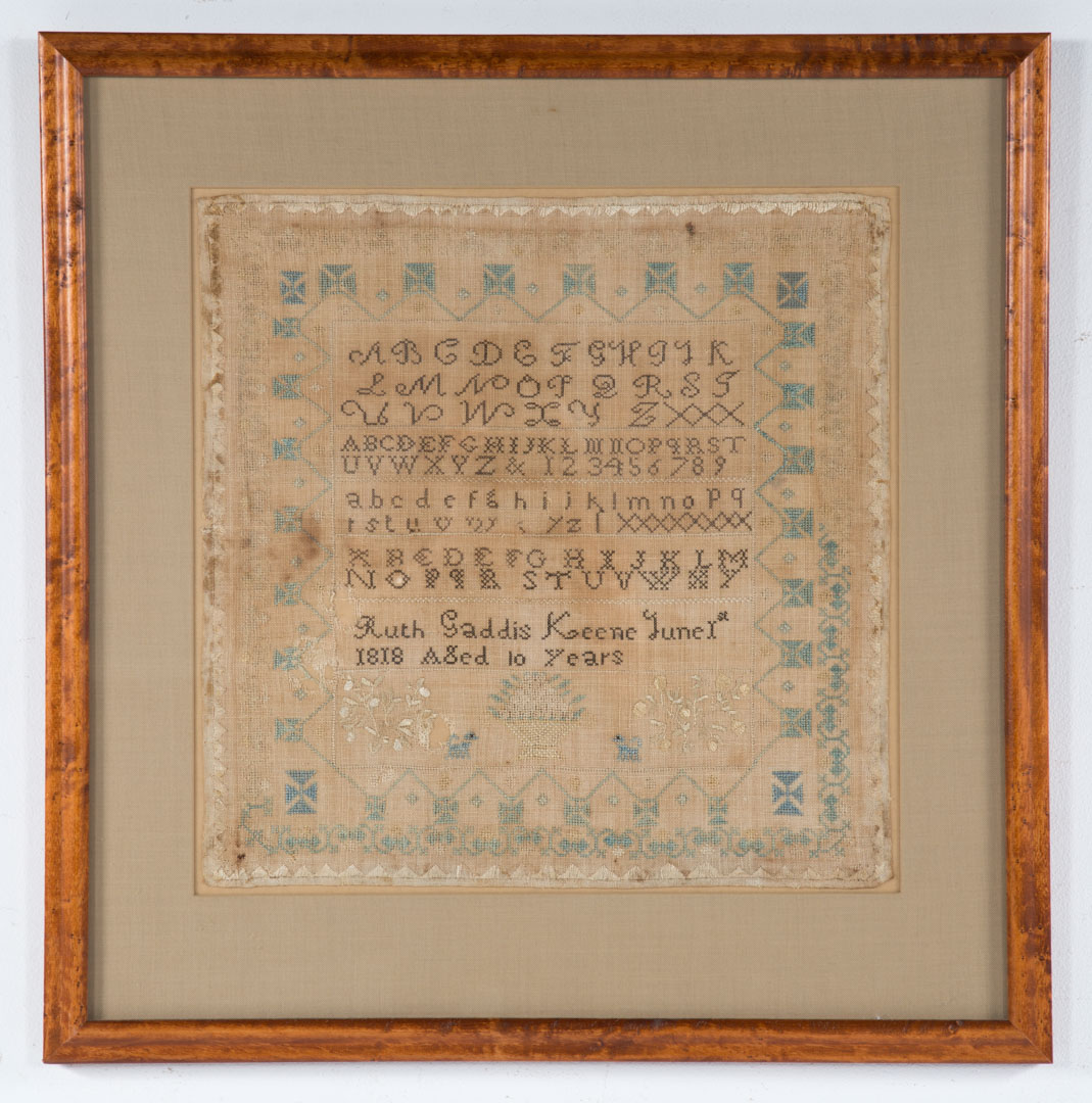 Appraisal: American needlework sampler Worked by Ruth Gaddis Keene dated June