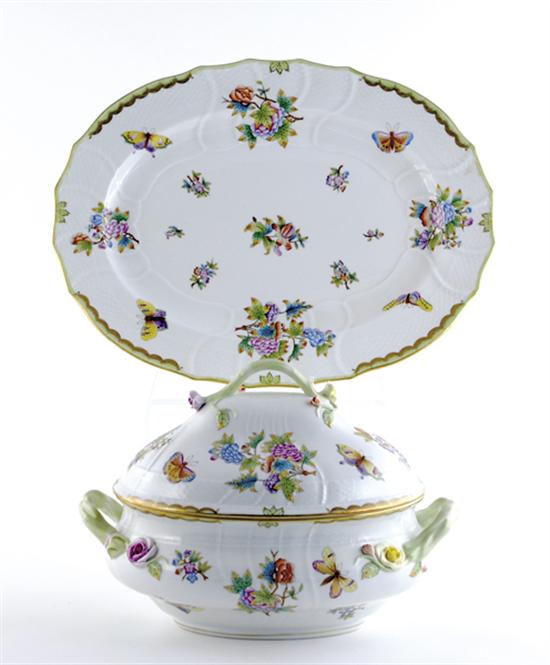 Appraisal: Herend porcelain covered tureen and platter Queen Victoria pattern with