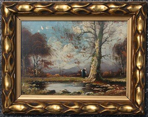 Appraisal: ILLEGIBLY SIGNED BARBIZON LANDSCAPE WITH FIGURE COLLECTING FIREWOOD OIL BOARD