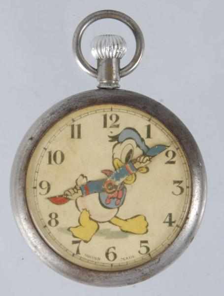 Appraisal: Scarce Walt Disney Donald Duck Pocket Watch Description Marked Swiss