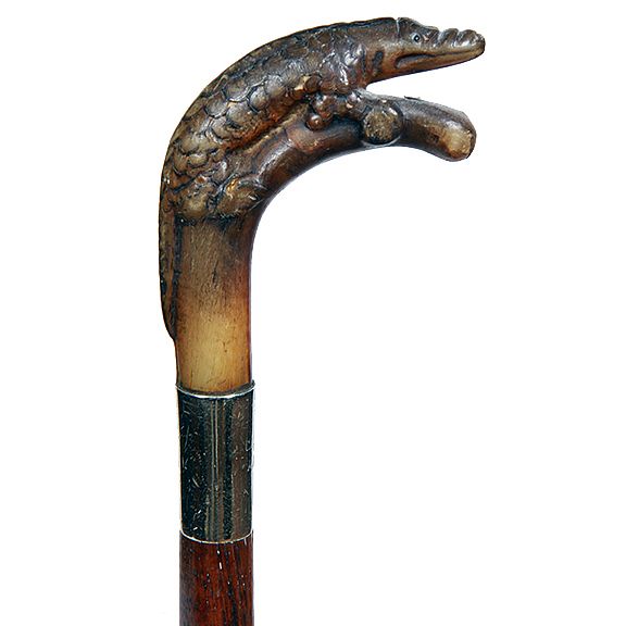 Appraisal: Horn Alligator Dress Cane Ca - A carved full length