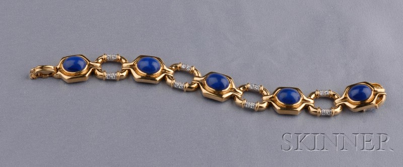 Appraisal: kt Gold Lapis and Diamond Bracelet set with five lapis