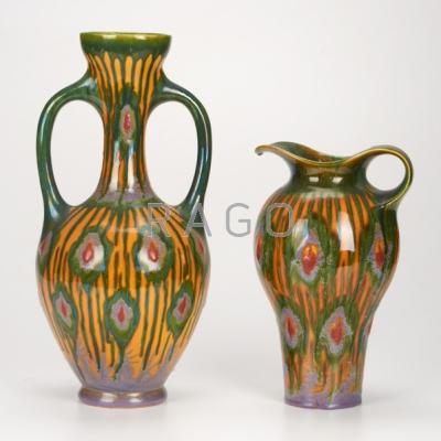 Appraisal: ZUID-HOLLAND GOUDA Two Yellow vessels double-handled vase and pitcher Gouda