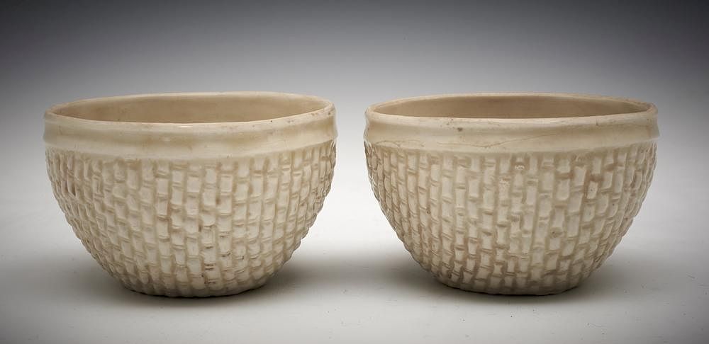 Appraisal: Pair Ding Basket Weaved Cups Pair Ding Basket Weaved Cups