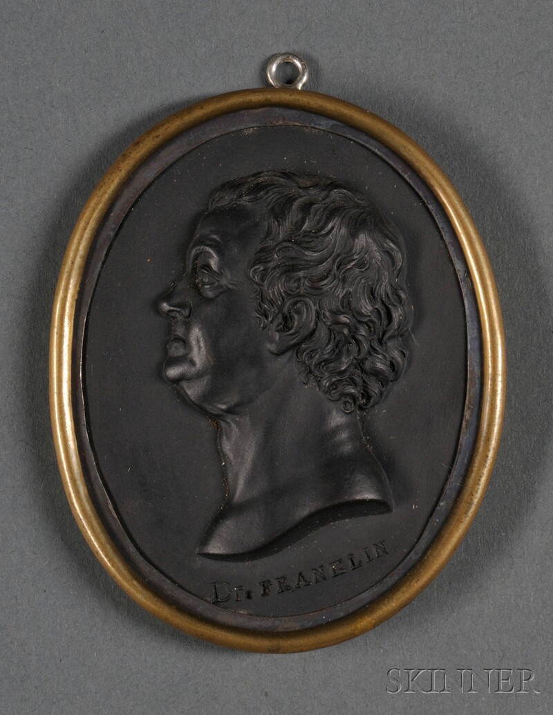 Appraisal: Wedgwood Bentley Black Basalt Portrait Medallion of Benjamin Franklin England