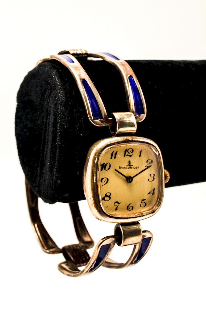 Appraisal: Baum Mercier Silver Enamel Bracelet Watch Baum Mercier silver and