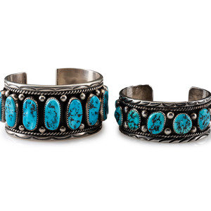 Appraisal: Navajo Silver and Turquoise Cuff Bracelets third quarter th century