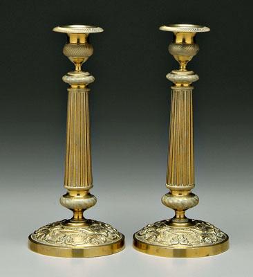 Appraisal: Pair ornate brass candlesticks thistle shaped sockets with fine gadroon