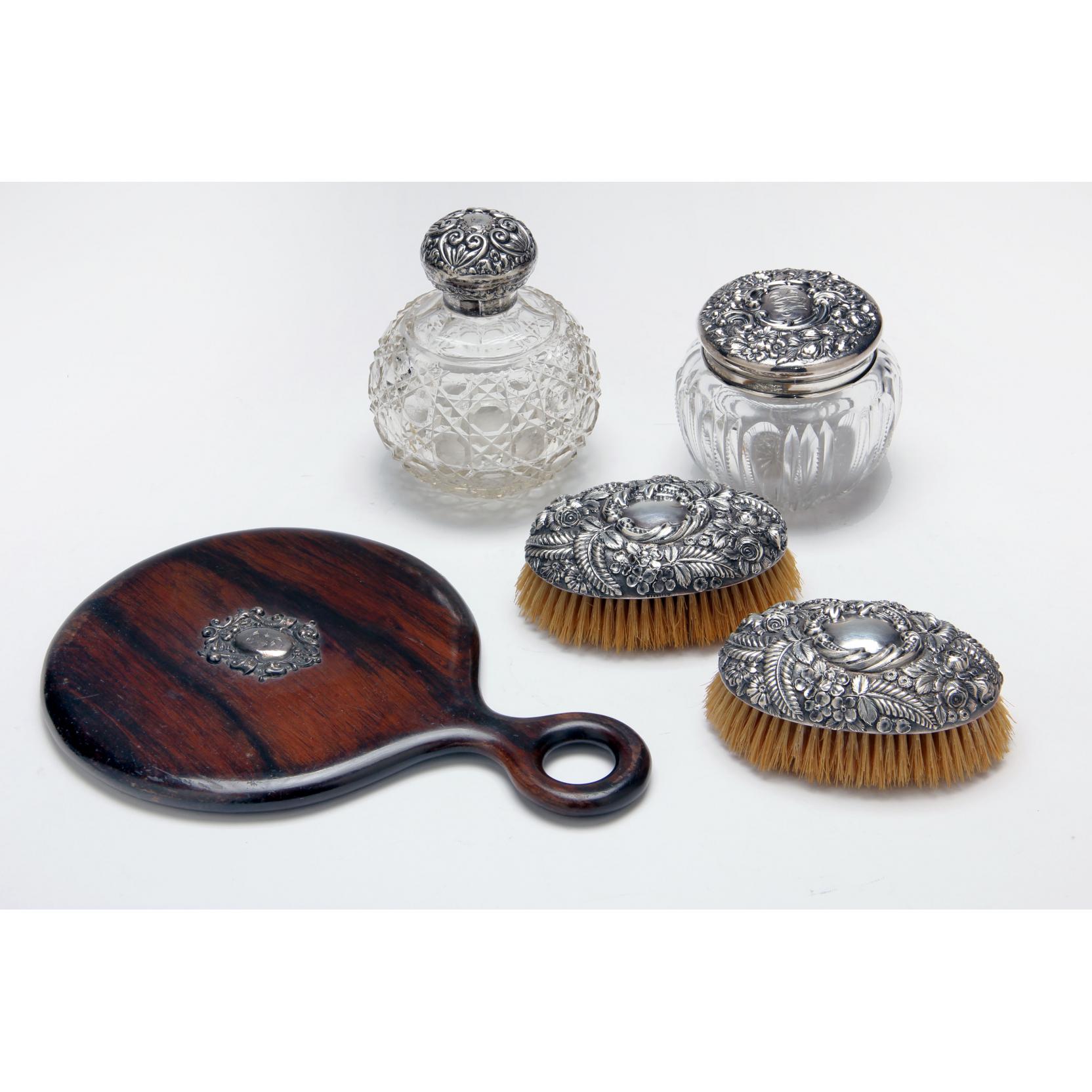 Appraisal: An Assembled Antique Sterling Silver Dressing Set pieces including a