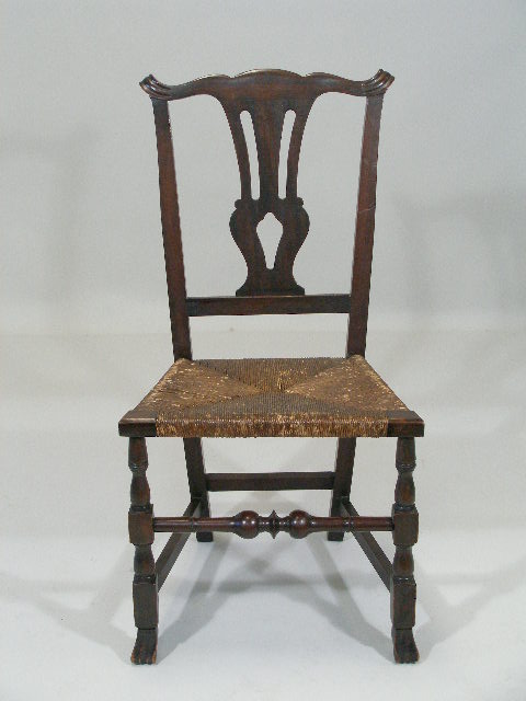 Appraisal: Colonial Revival Side Chair Pilgrim Style mahogany arched crest rail