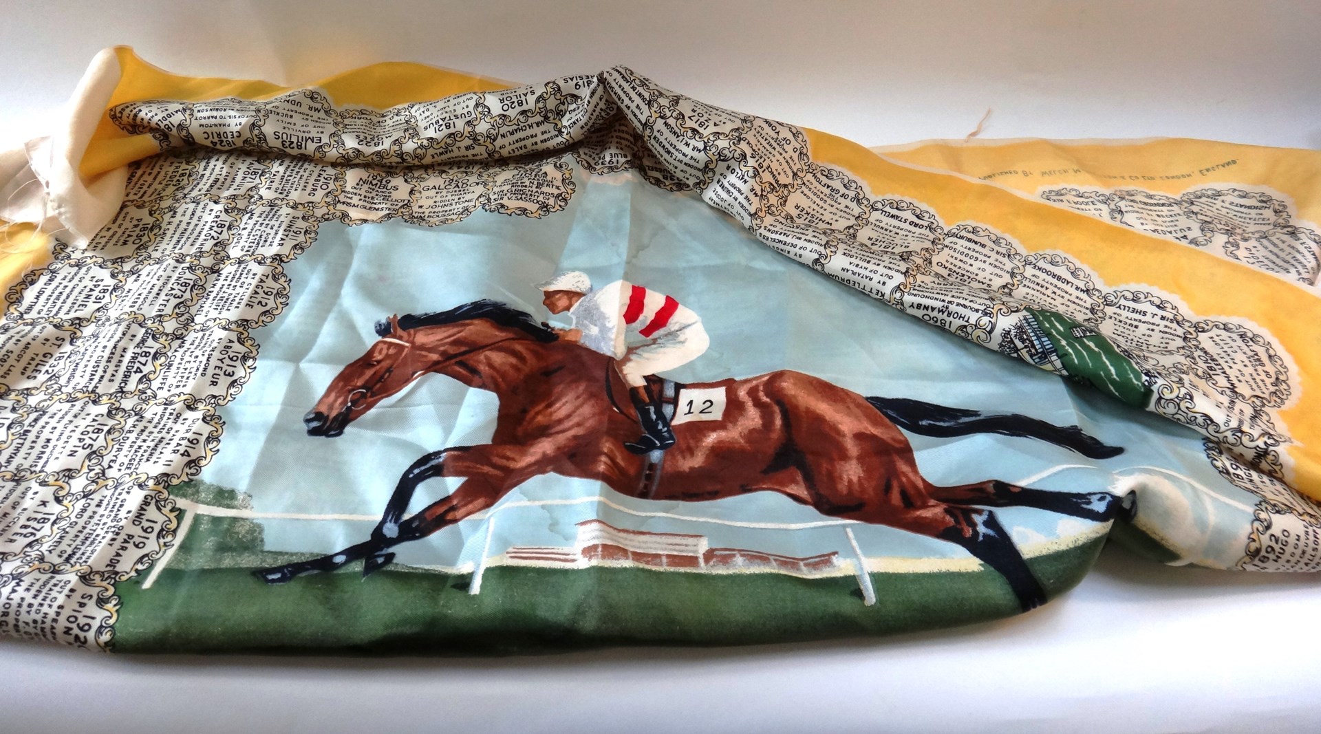 Appraisal: A silk Derby scarf commemorating the Victory of Phil Drake