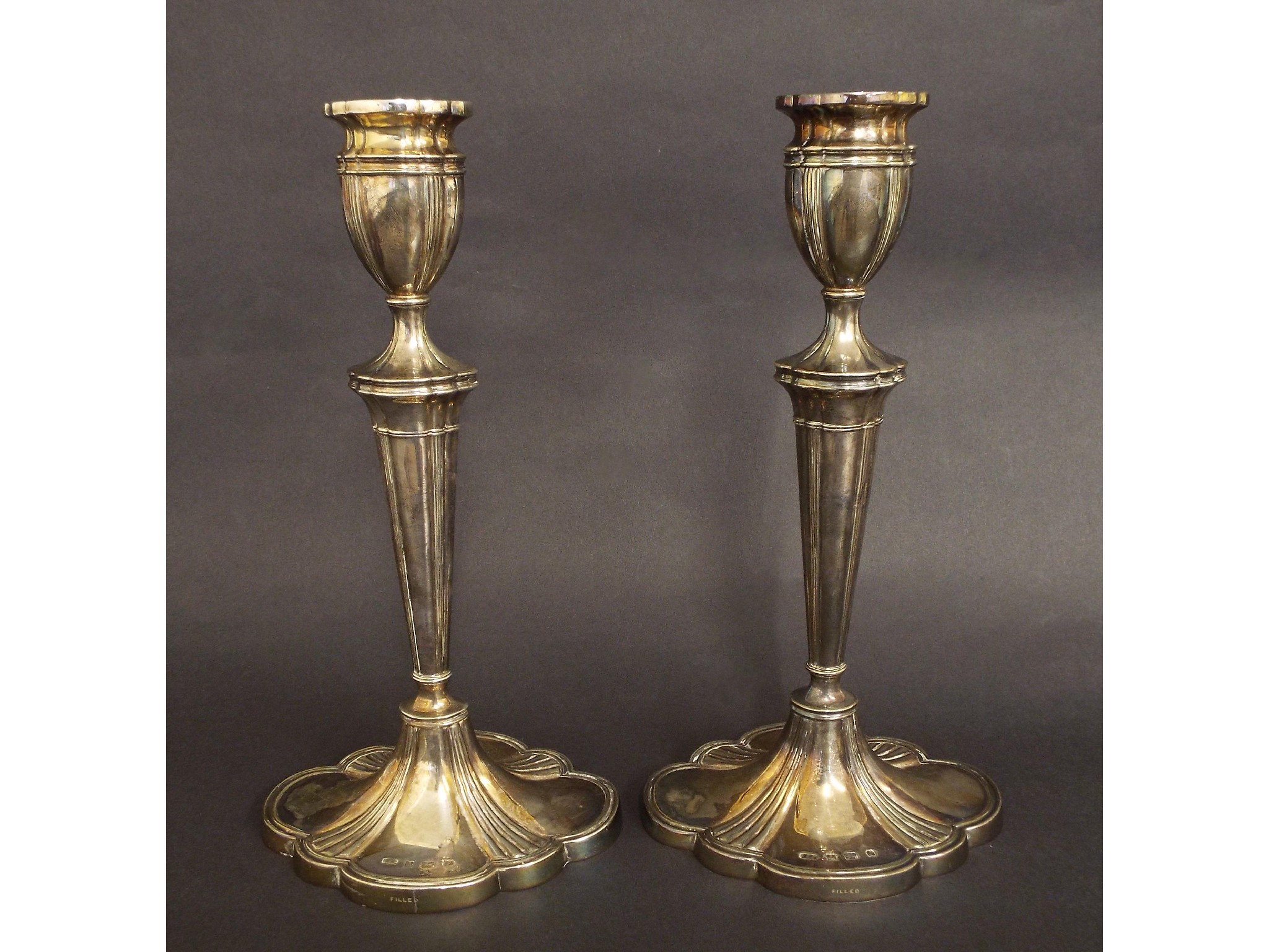 Appraisal: Pair of antique style fancy faceted tapered silver candlesticks maker