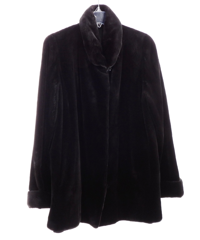 Appraisal: BLACK FUR WINTER COAT Deep black soft fur coat with