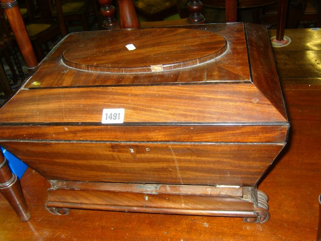 Appraisal: A Regency mahogany sarcophagus shaped sewing work box with ebony