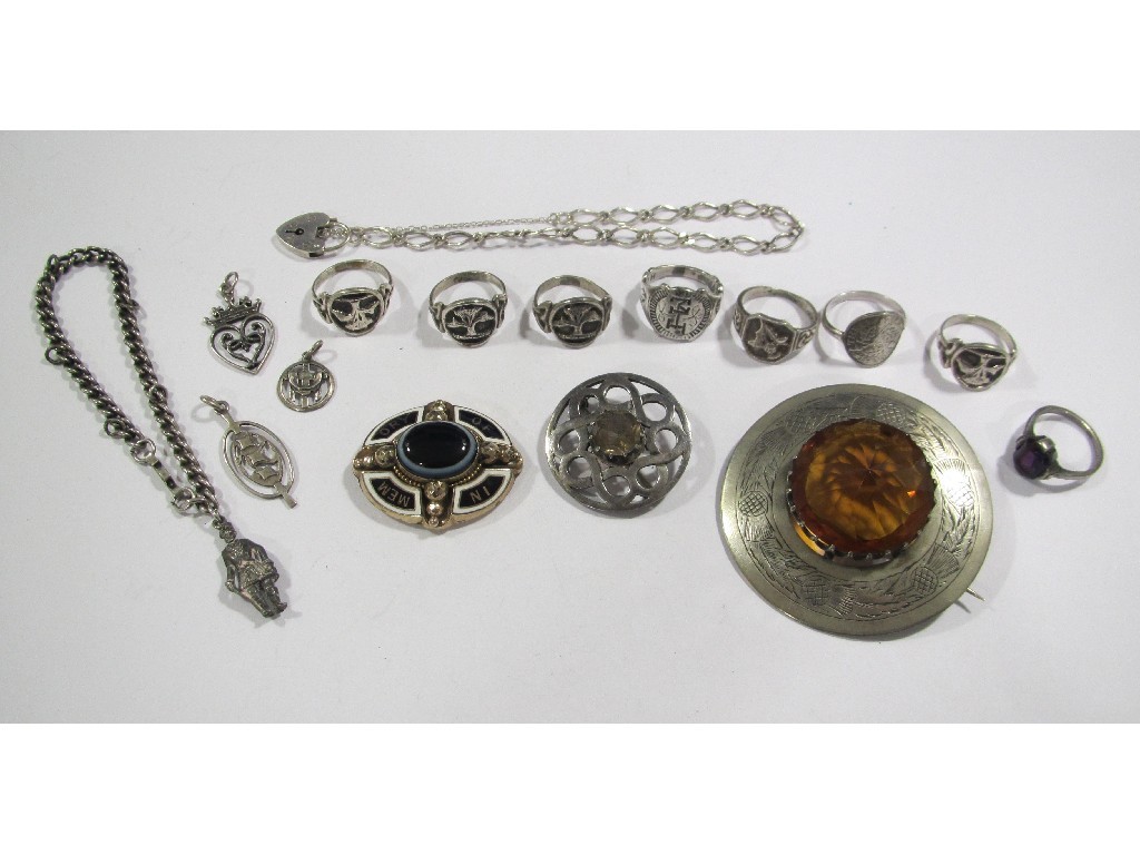 Appraisal: Lot of mostly Scottish silver pieces to include eight rings