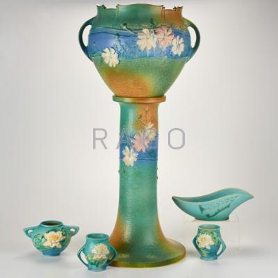 Appraisal: ROSEVILLE Cosmos jardini re and pedestal - three Water Lily