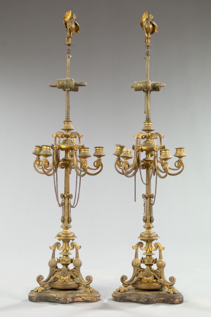 Appraisal: Stately Pair of Napoleon III Gilt-Brass Six-Light Candelabra third quarter