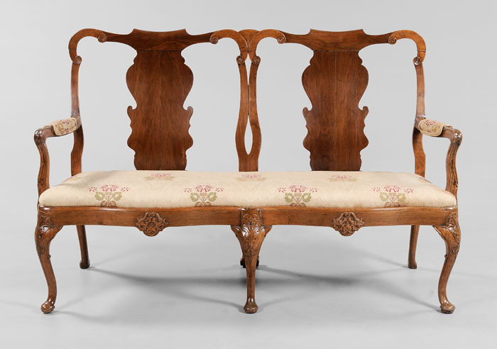 Appraisal: Queen Anne Walnut Double-Chair Back Settee British th century beech