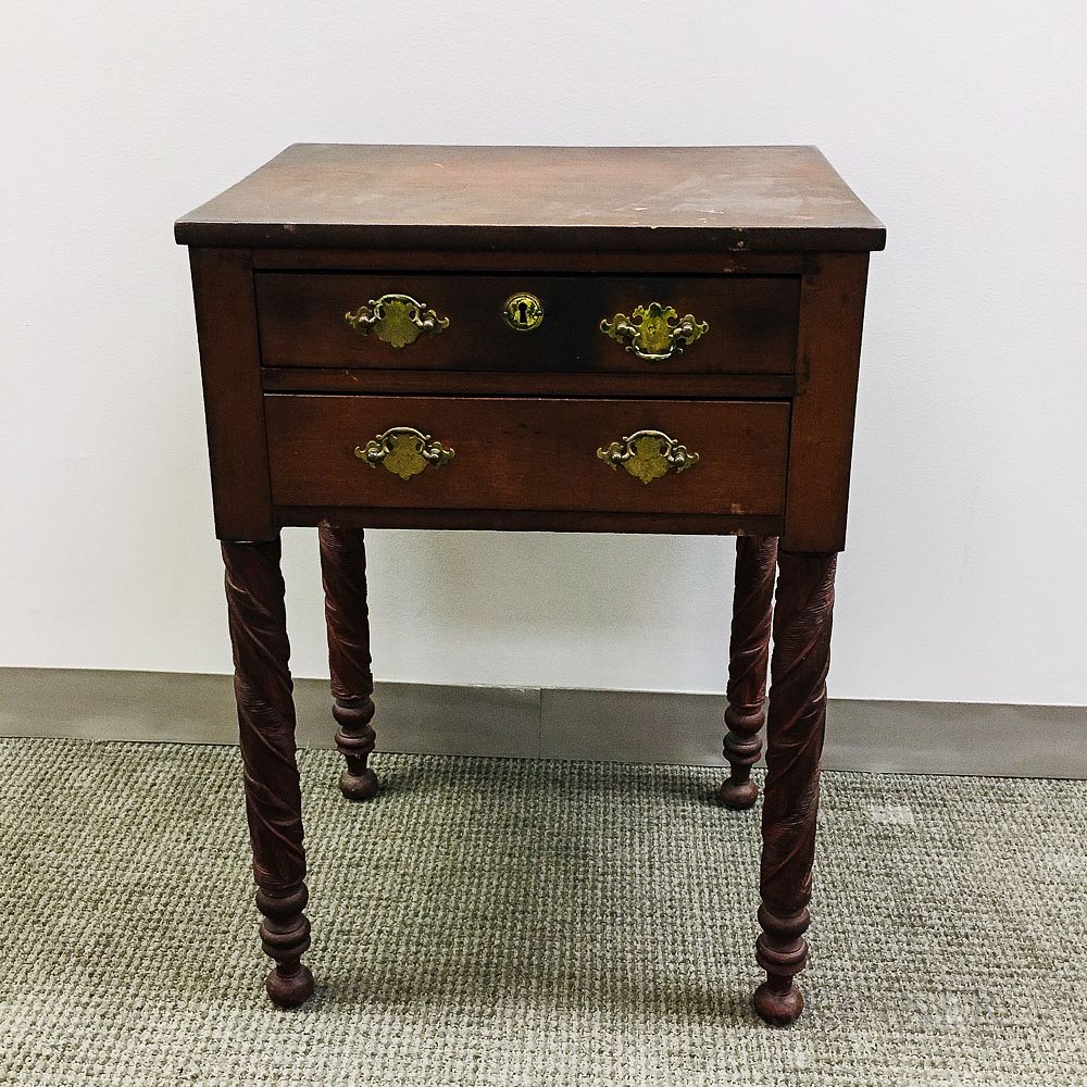 Appraisal: Late Federal Carved Cherry Two-drawer Worktable Late Federal Carved Cherry